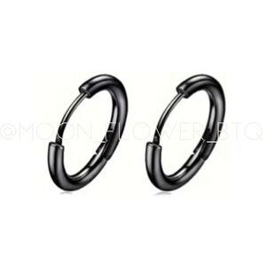Black 12mm Stainless Steel Huggie Hoop Earrings | Men Women Unisex | Minimalist